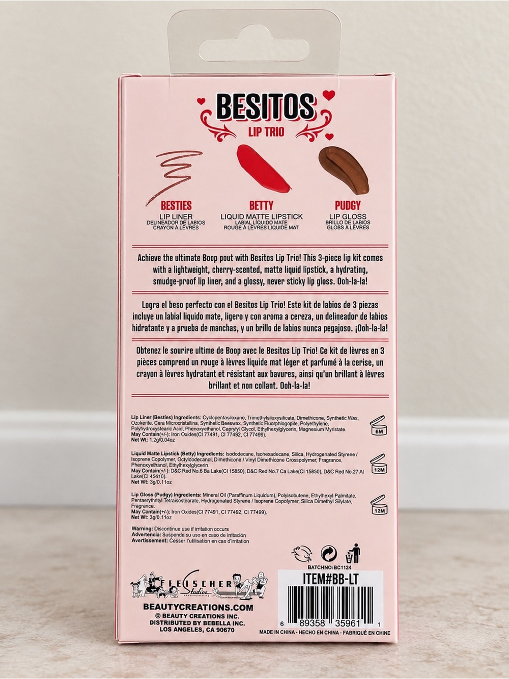 Beauty Creations x Betty Boop Besitos Cherry Scented Lip Trio Set - Picture 5 of 6